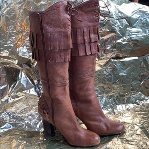 American Eagle Brown Leather Tall Pleated Boots 10